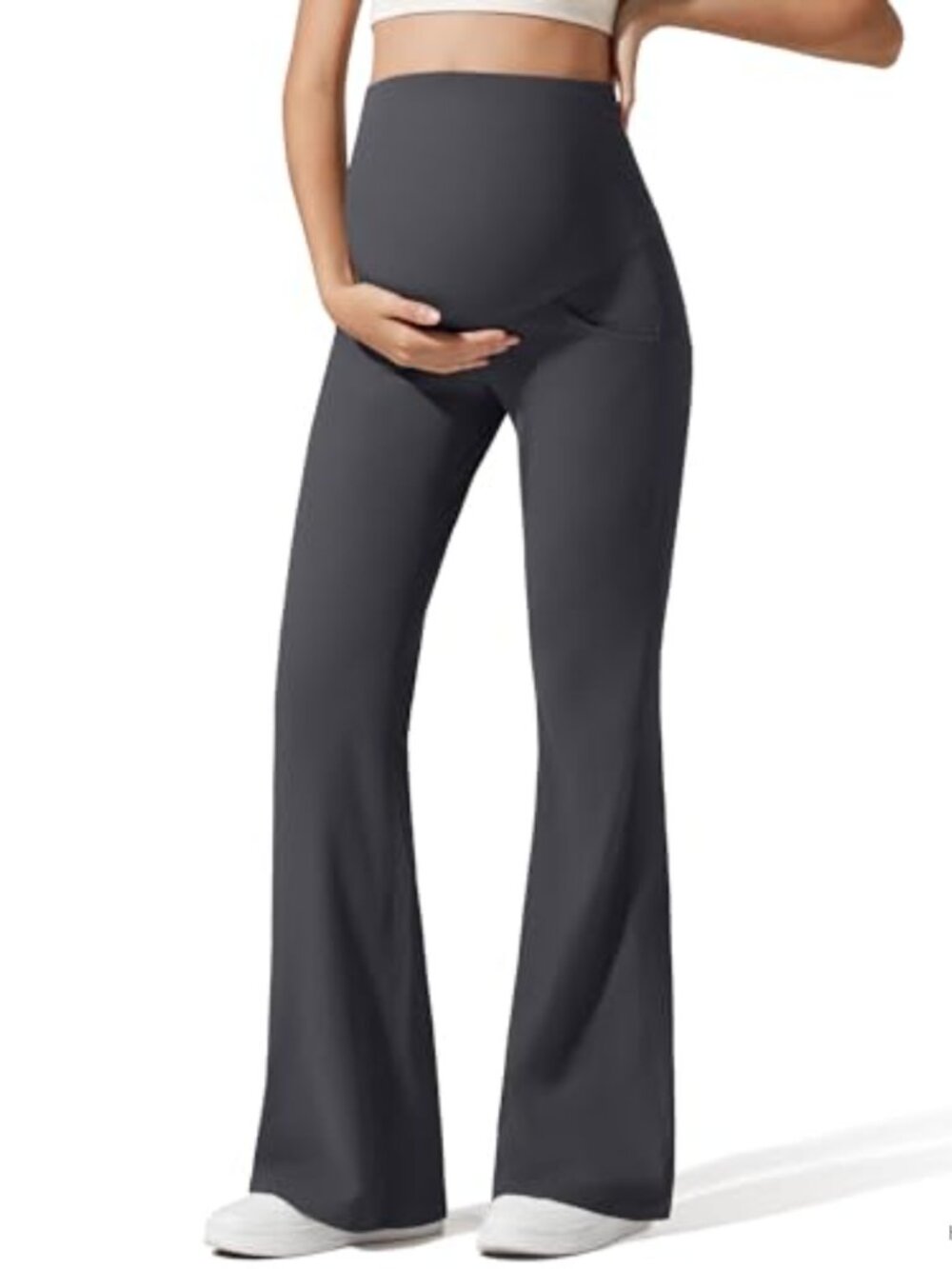 Ribbed Maternity Flare Yoga Pants with Pockets Over the Belly